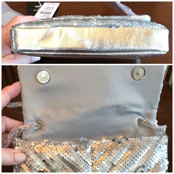 NICOLE MILLER - NWT - Silver Sequined & Vegan Leather Evening Bag. SPARKLY! ♥️ - Picture 7 of 16
